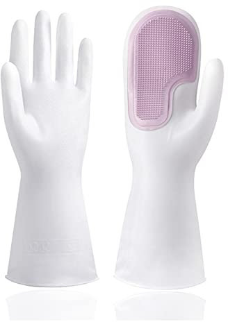 DUnLap Cleaning Gloves Magic Silicone Dishwashing Gloves Scrubber Dish Washing Soft Latex Rubber Scrub Gloves Kitchen Supplies Tableware Cleaning Tools Eco Friendly Cleaning Gloves(Purple 1 Pair)