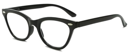 KOOSUFA Mode Katzenaugen Lesebrille Blaulichtfilter Damen Federscharnier Cateye Hornbrille Lesehilfen Designer Anti Müdigkeit Lesebrillen mit Stärke Schwarz, 3.0