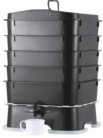 VEVOR Bidone di Vermicompost da Giardino 5 Vassoi Capienza Circa 50L Max., Contenitore Compostaggio per Rifiuti per Giardino Plastica HDPE, Compostiera Giardino 5 Ripiani per Giardinaggio da Esterno