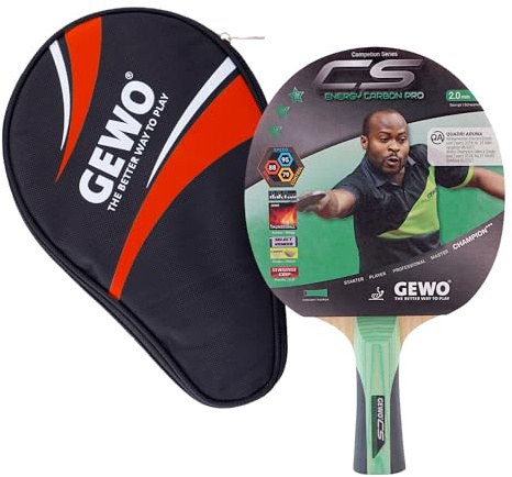 GEWO CS Energy Carbon Pro Tischtennis-Schläger & GEWO Tischtennisschläger Hülle mit Ballfach rot - Profi-Tischtennisschläger ITTF genehmigt, konkav, 2,0mm Schwamm