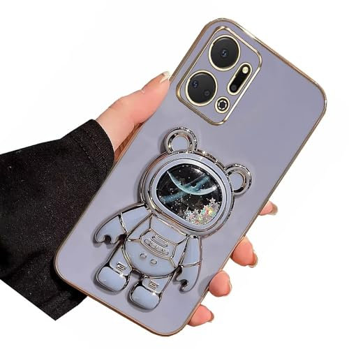 Nadoli für Honor X7A Treibsand Bär Astronaut Versteckt Ständer Hülle,Karikatur Glitzer Überzug Galvanisierte Astronaut Ständer Weiche Silikon Kratzfest Handyhülle Schutzhülle