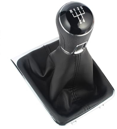 Schaltknauf Knauf Für VW Für Passat B7 2011 2012 2013 2014 2015 5-Gang-Auto-Shift-Schaltknauf Abgedeckt Echtes PU-Leder Mit Chrom-Zugang Auto Schaltknauf (Color : Gear Shift Boot)