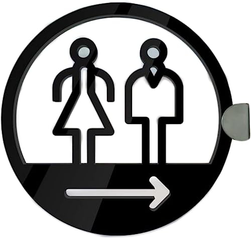 Toilettenschild, öffentliches Toilettenschild, Unisex-Toilettenschild, Toilettenschild aus Acryl, Toilettenschilder für Männer und Frauen, runde Badezimmertürschilder mit Pfeil, Montagezubehör, Farb