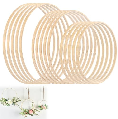 JMIATRY 15 Stück Holzringe zum Basteln, 20cm, 25cm,30cm Traumfänger Basteln, Ringe zum Basteln für DIY Traumfänger Hochzeitskranz Kranz Dekor Wandbehang Handwerk