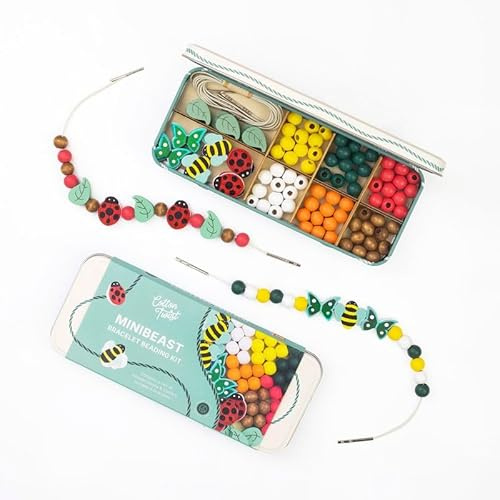 COTTON TWIST Kids Minibeast Bracelet Making Craft Kit - Children Creative Beading Jewellery Designing DIY Play Set with Tin - Suitable for 3-8 Years