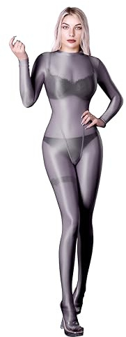 SOFSOT Ultra Sheer hel kroppsdräkt för kvinnor långärmad glänsande overaller en del glansig catsuit nylon helkropp trikåer