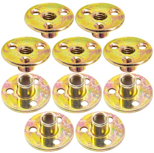 Hocansen 10 Stück Flanschmutter T Mutter M10 Brad Loch T-Mutter Flansch mit Runder Basis Innengewinde Einschraubmutter 3-Loch T-Nut für Festigung und Verbindung von Holzbe (M10/FL-LM)