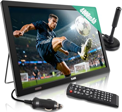 Rywob 15.6 Portable Digital TV,4000mAh Rechargeable Battery for Power Outages,ATSC/HDMI/SD Card/USB/AV Input,12v Car Charger forEmergency,Camping,Car,Outdoor