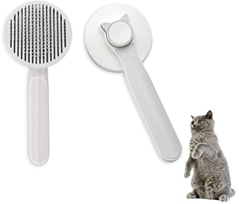 Selbstreinigende Katzenbürste für Hunde und Katzen - Katzenhaarentferner, Hundebürste Kurzhaar, Langhaar, Unterwolle - Entfernt lose Unterwolle, Matten und Verfilzungen (Grau)