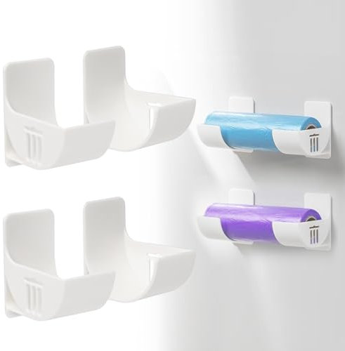Indrnif 4 Supporti per Sacchetti della Spazzatura, A Parete, Regolabili, Autoadesivi, per Stagno, Sacco della Spazzatura (Bianco)
