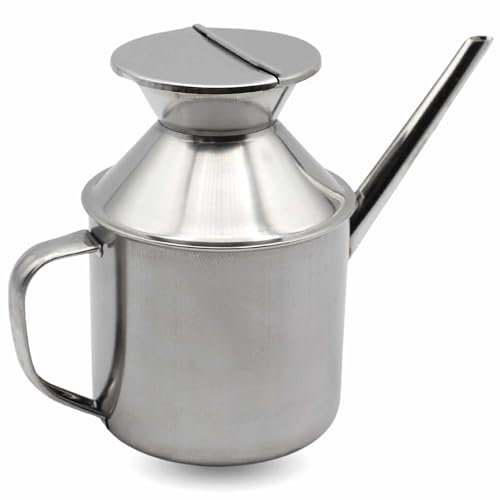 CHFEZOCO Aceitera acero inoxidable, Dispensador de Aceite, Botella para Aceite de Cocina, Vinagrera de Acero Inoxidable, Recipiente para Aceite, Dosificador de Aceite, 13.5 cm longitud, 500 ml