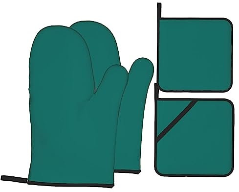 Set di 4 guanti da forno e presine di alta qualità, colore verde scuro, per la massima sicurezza in cucina e convenienza