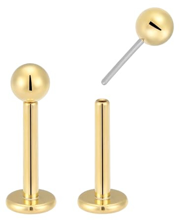 Piercad koala 2 st titan 20 G 18 G 16 G trådlösa platt baksida knoppörhängen labret tragus brosk läpp monroe snäcka kroppspiercing smycken, 20G / 8mm / 2mm Ball, Titan, Ingen ädelsten