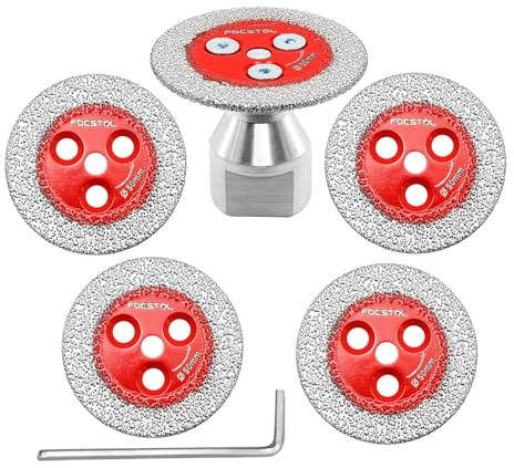 FOCSTOL Diamantkapskiva för kakel – 5 stycken 50 mm mini diamantkakelskiva och 1 st 6 mm M14-gänga fläns för marmor granit, konstgjord sten, porslin, kakel, keramik