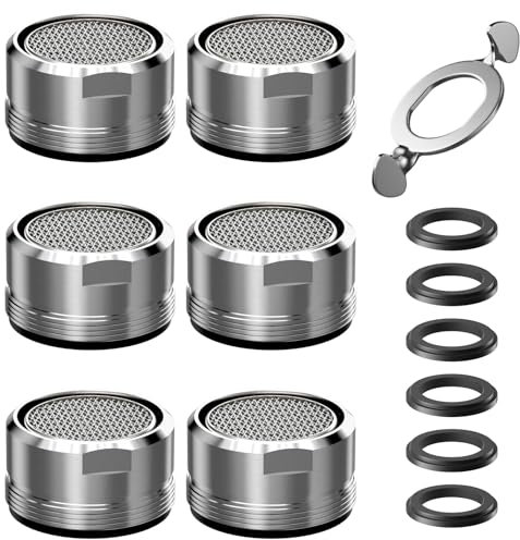 6 Packs Faucet Aerator 24mm Filter Nozzle Replacement With Gasket Wrench, Anti-Splash Water Saver Spout Filter for Kitchen Bathroom