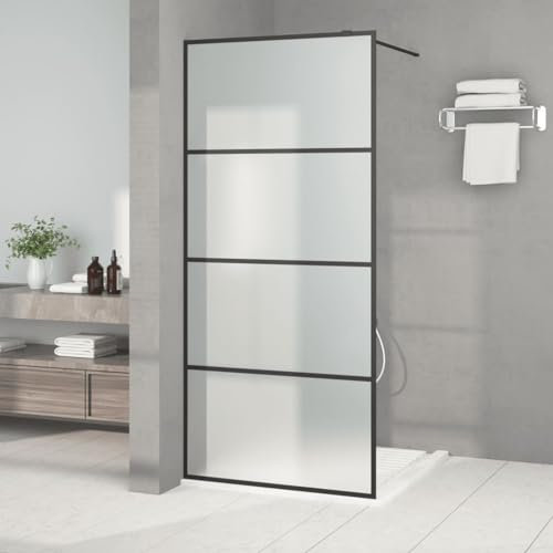 Azzrora Parete Doccia, Porta Box Doccia, Porta Doccia, Porta per Doccia, Box Doccia, Cabina Doccia, Parete Doccia Walk in Nera 90x195 cm Vetro Smerigliato ESG