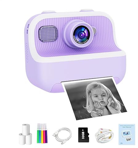 Kids Camera Instant Print, 1080P HD Digital Camera with 32GB Card & 3 Rolls Photo Paper, Instant Camera Toys, Cute Children Camera for Boys Girls Kids