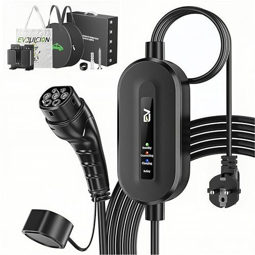 Evjuicion Chargeur Voiture Electrique, [16A, 3.68kW, 15M] Cable Recharge Voiture Electrique avec Support Mural, IP67/IP65 Portabilité Chargeur Type 2 avec Voyant LED et Sac, Compatible EV/PHEV