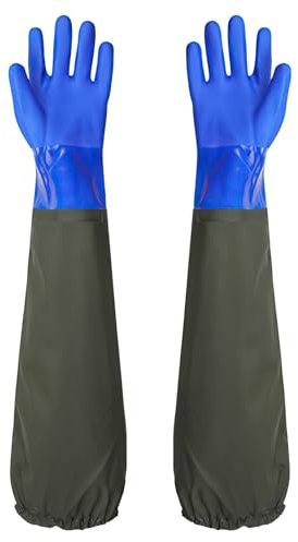 MeiLang Long Pond Gloves, 26.78 Heavy Duty Waterproof Length Rubber Gloves, Reusable Extra Long Gloves Drain Cleaning for Gardening, Aquarium, Fishery & Industrial Use (Large)