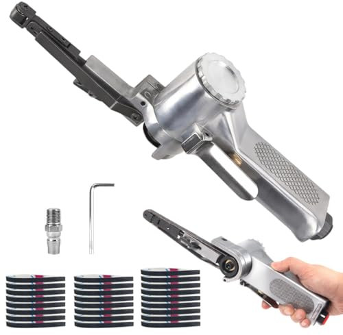 Ponceuse Pneumatique a Bande avec Poignée Pivotante à 360° pour Poncer, Mini Ponceuse Sans Fil Electrique, Lime électrique Outil, Affûter et Enlever la Rouille.