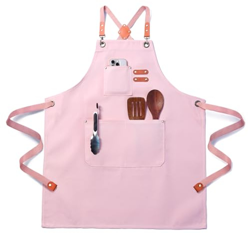 FortuWrap Kochschürze Damen aus Baumwolle, verstellbare Küchenschürze Herren aus Segeltuch mit Taschen, langlebige Schürze für Männer und Frauen zum Kochen Backen Grillen Küche