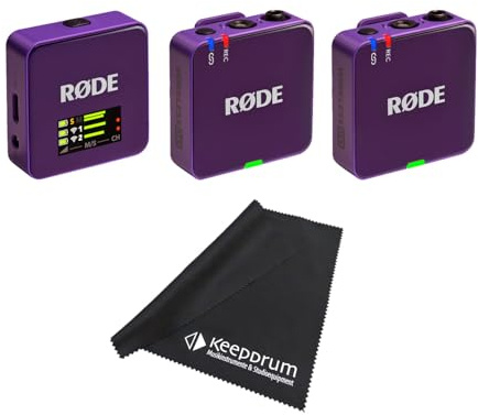 Rode Système de microphone sans fil GO Gen 3, 2 canaux, violet, avec chiffon en microfibre Keepdrum