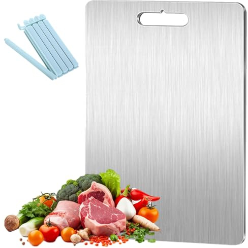 Tabla de cortar de titanio, tabla de cortar de titanio puro para cocina, tabla de cortar de doble cara de grado alimenticio, adecuada para cocina o campamento al aire libre (M: 39 x 28 cm)