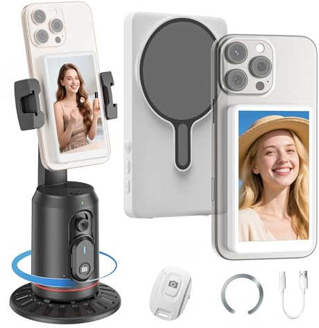Nenong Vlog Selfie Monitor Screen Pro, Built-in Speaker and 360° Auto Face Tracking Tripod, Magnetic Phone Vlog Selfie Monitor Screen 4K 60fps, Magnetic Vlogging Kit for iPhone/Android