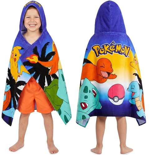 Get Trend Pokemon Bath Towels with Hood for Boys, 49”x30”, One Size Soft and Absorbent Hooded Cotton Beach Towel Wrap, Swimming Pool Poncho, Travel for Boys (Multi Pokemon)