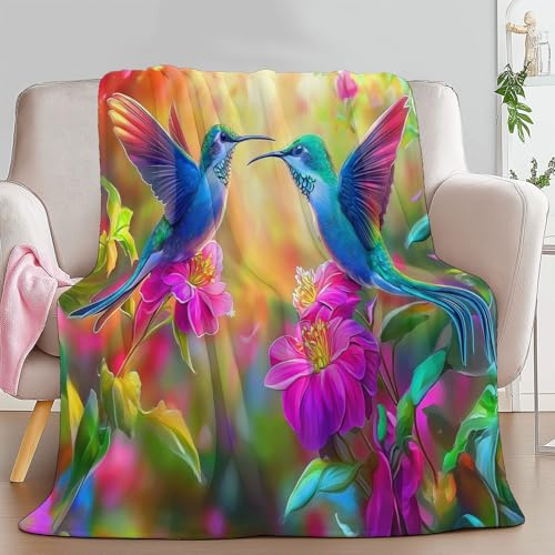 Blau Kuscheldecke Flauschige Decke, Fantasie Tier Kolibri Sofadecke Weiche Warme Flanelldecke Fleecedecke Tagesdecke Überwurfdecke Kuscheldecken 100 x 130 cm