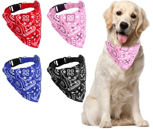 4 Pcs Dog Bandana Collar - Adjustable, Washable Triangular Boho Style Pet Scarf for Small and Medium Dogs and Cats, Pets for Daily Use (Red, Blue, Black, Pink)