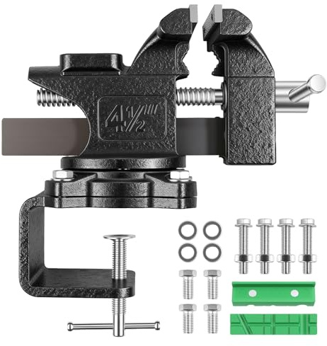 STEEIRO Schraubstock - Tischschraubstock Drehbar 270°, 100 mm Spannweite, 2-in-1-Bank-Schraubstock mit Schraubzubehör