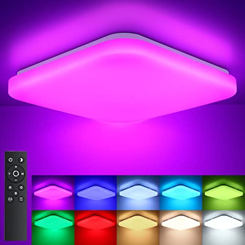 LEOEU LED Deckenleuchte Dimmbar, 24W RGB Farbwechsel Deckenlampe 3000-6500K 2050LM, LED Panel Lampen mit Fernbedienung,33 x 33cm LED Lampe für Wohnzimmer Schlafzimmer kinderzimmer Balkon Küche Flur