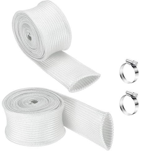 XoeLLe 200cm Abgasschlauch 25mm Hitzebeständiger Schlauch mit 2 Clips Standheizung Auspuff Dieselheizung Zubehör Fiberglass Sleeving High TEMP für Notstromaggregat, Lufterhitzer, Standheizung