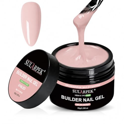 Sularpek Gel Nnägel, 65 ml UV Gel, Aufbaugel für Gelnägel, Acrylgel für Nägel, UV Nagellack für Nägel Reparatur, Verstärkungsverlängerung für Nagelstudio(Milky Rose)