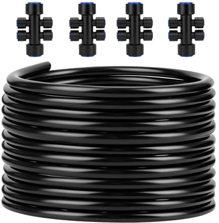 Snowtaros 15M/50FT O.D 12.5mm(1/2) Micro Drip Irrigation Tubing with 4 Packs 4-Way Quick Coupler, Push-to-Connect Fittings, Micro Irrigation Pipe for Garden Watering System, Raised Beds, Garden