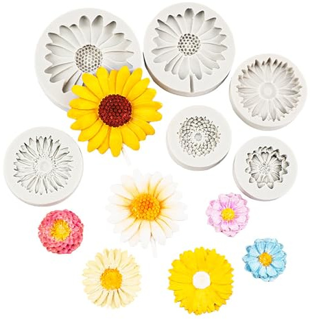 SinChic Moule en Silicone Fleurs,6 PCS Moules À Fleurs Tournesol Marguerite Réutilisables 3D Moules à Bougies en Forme de Marguerites pour Fondant Décoration de Gâteaux Accessoires de Bricolage