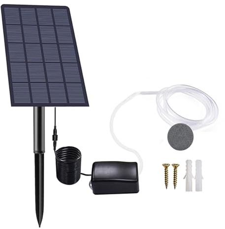 Masoog Teichbelüfter Solarbetrieben, 2.5W Teichpumpe Solar Sauerstoffpumpe, Wasserkreislauf-Set Mit Schlauch Und Ausströmerstein Für Gartenteich, Aquarium Und Kleine Gewässer
