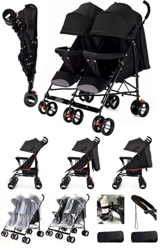 Rexhan Twin Baby Pram, 2 in 1 Foldable Double Baby Buggy, Tandem Pushchair, Twin All in One Stroller, Newborns, Toddlers, Infants, Lightweight, 0-4 Years