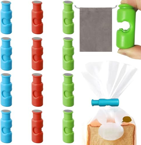 Merzio 12 Pcs Food Bag Clips, Reusable Plastic Bag Clips for Food Storage, Strong Press to Close Chip Clips for Bread Snacks Freezer and Kitchen Organisation, Air Tight Sealing Clips (Multicolour)