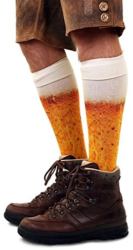 shoperama Kniestrümpfe mit Bier Druck Socken Herren Damen Strümpfe Karneval Verkleidung Party lustig Oktoberfest