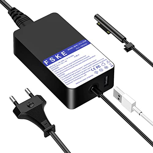 FSKE 65W Surface Pro Ladekabel für Microsoft Ladegerät Netzteil Surface Pro 7/X/7/6/5/4/3, Surface Laptop 7/6/5/4/3/2/1, Surface Go 4/3/2/1, Surface Book 3/2/1, Model 1706 1796 1800 mit USB 15V 4A
