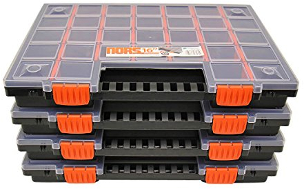 Set de 4 cajas clasificadoras para piezas pequeñas, con compartimentos individuales, organizador 399 x 303 x 50 mm.