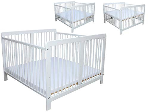 Micoland Zwillingsbett Zwillingskinderbett Kinderbett für Zwillinge Doppelbett massiv Weiss mit 2 Matratzen 120x120cm