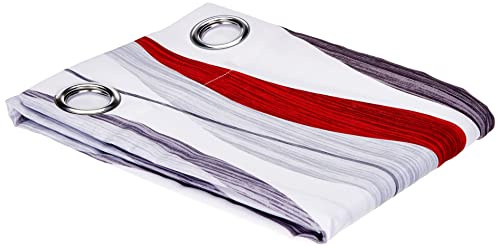 Douceur d'Intérieur ONDULYS Cortina con Ojales, Poliéster, Blanco/Rojo, 140 x 260 CM