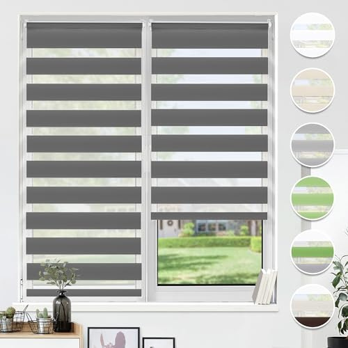 HOMEDEMO Doppelrollo Klemmfix ohne Bohren & mit Bohren, Rollos für Fenster und Tür, 35x130cm (Stoffbreite 35cm, Anthrazit), Duo Rollo Klemmrollo lichtdurchlässig, Fensterrollo Sichtschutz