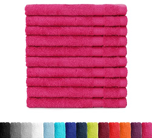 BaSaTex Handtuch Set für Gäste 10er Pack Handtücher Waschtücher Baumwolle | Frottee-Handtücher mit Aufhängeschlaufe, Waschtücher für Gäste Öko-Tex Made, Magenta, Frottee, Öko-Tex, Made in Green