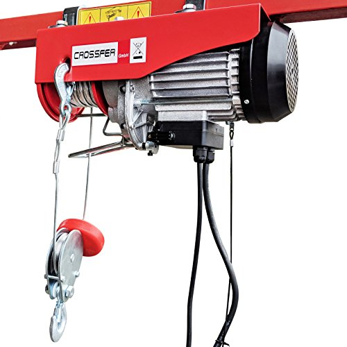 CROSSFER PA990YT Elektrischer Seilhebezug 230Volt für 495kg/990kg Last Seilwinde mit Umlenkrolle als Flaschenzug Seilzug 18 Meter Hubhöhe Hebezug Lastkran