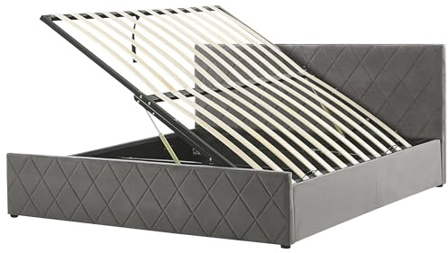 Beliani Schickes Doppelbett in Grau mit Bettkasten und Lattenrost 180 x 200 cm Rochefort