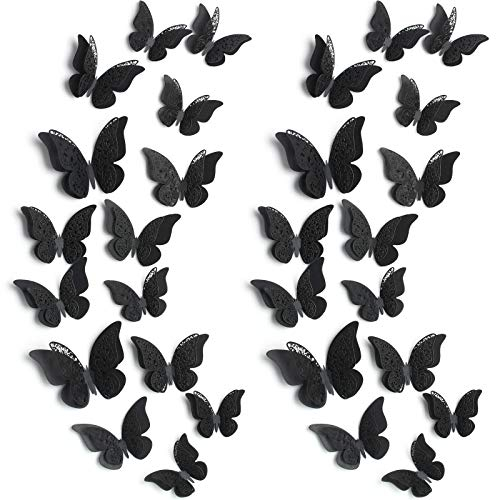 120 Stück 3D Geschichtet Schmetterling Wandaufkleber Abnehmbar Schmetterling Aufkleber Hohl Wandtattoos DIY Wandkunst Handwerk für Heim Hochzeit Dekor (Schwarz)